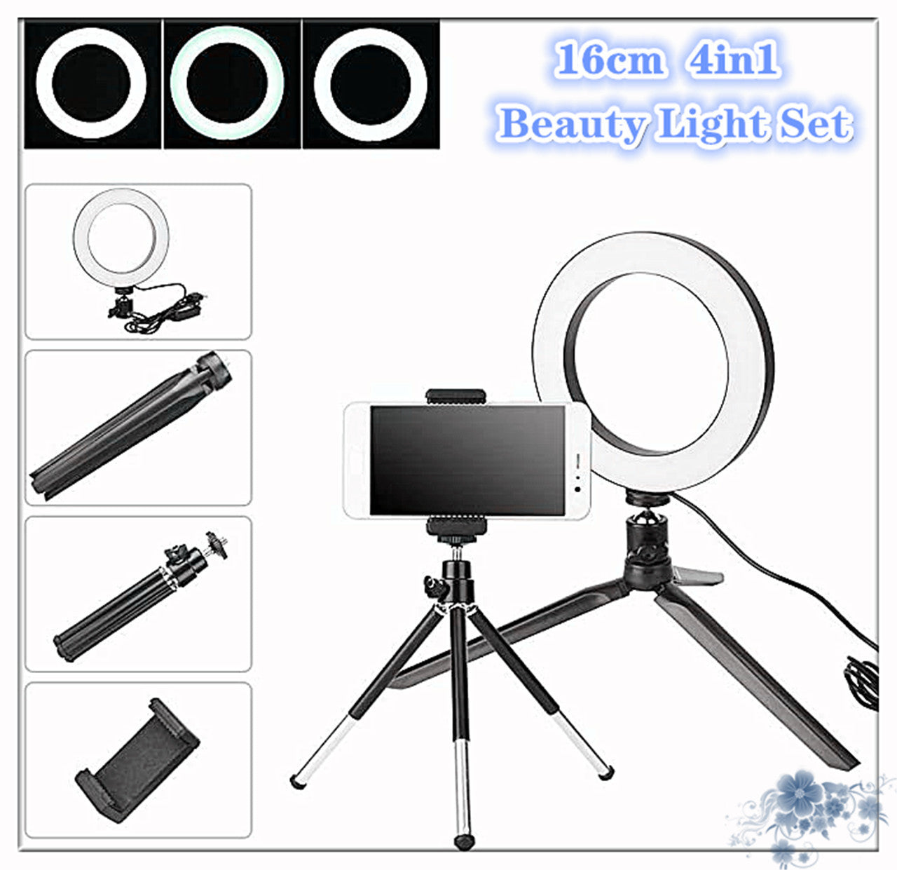 Desktop live tripod 360° rotatable ring light