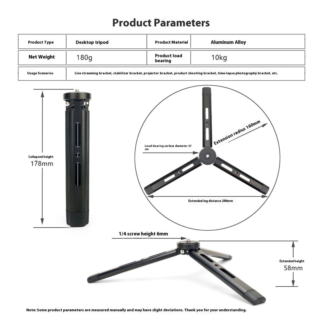 Aluminum Alloy Desktop Mini Bracket Tripod
