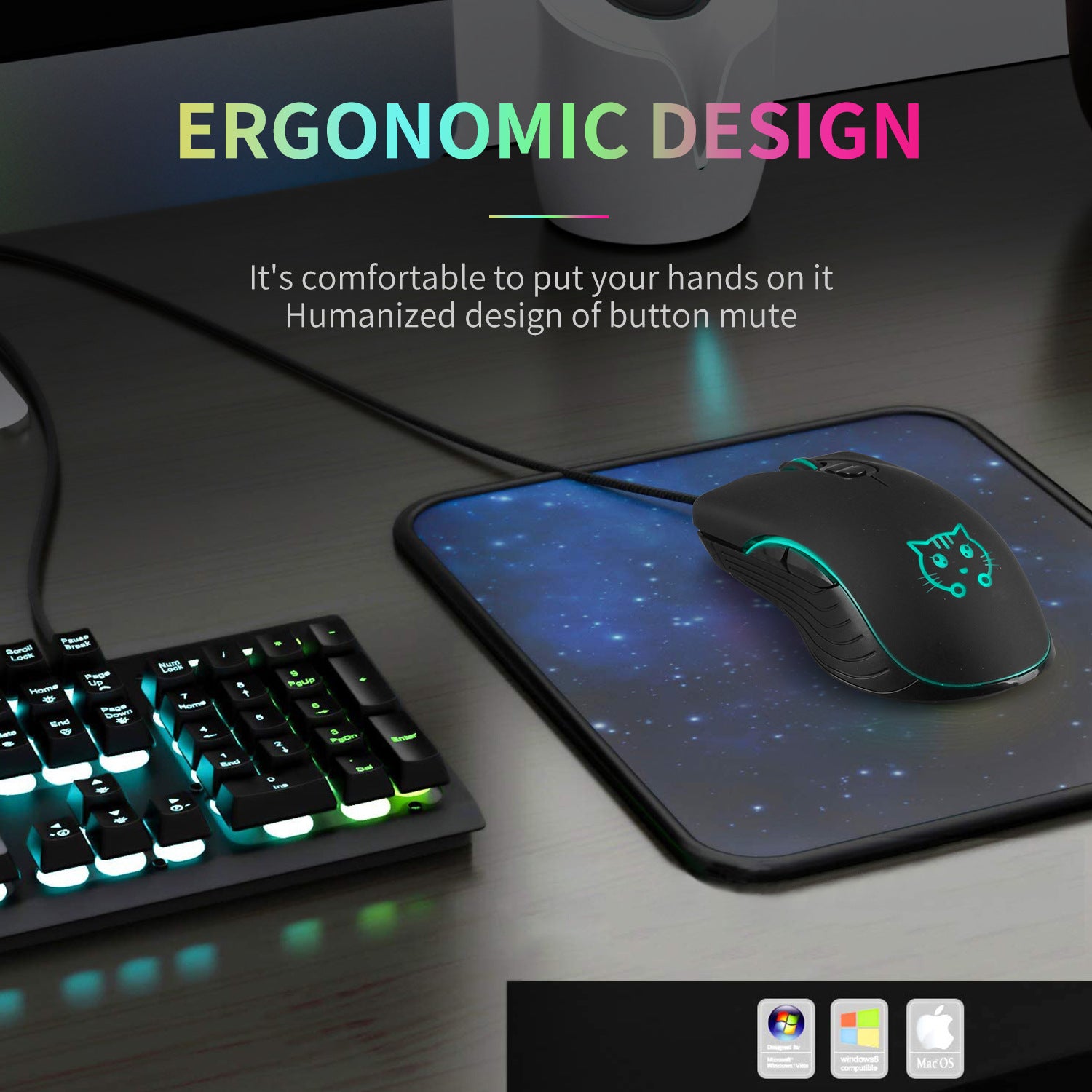 Cat Wired Gaming Electronic Sliding Mouse