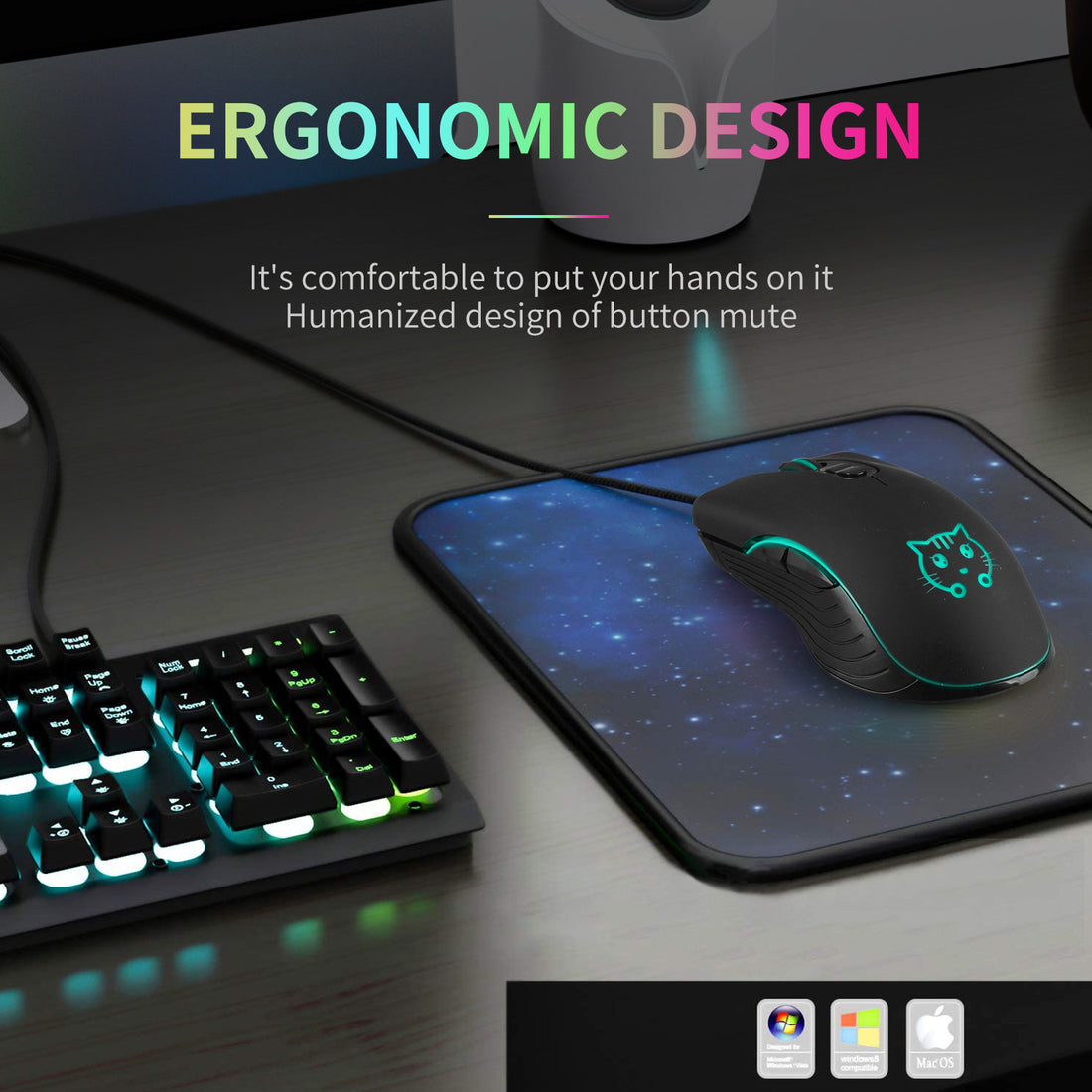 Cat Wired Gaming Electronic Sliding Mouse