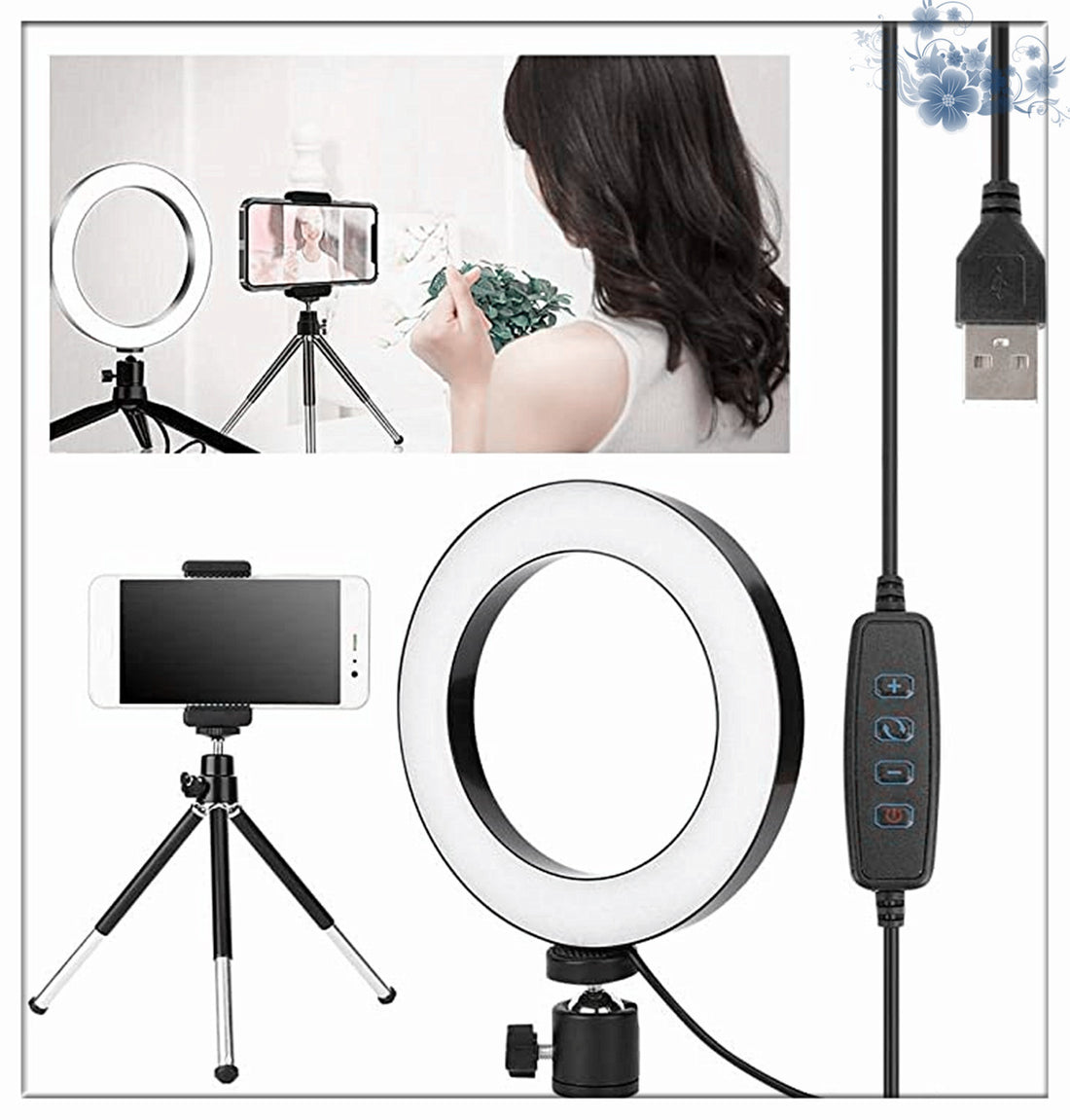 Desktop live tripod 360° rotatable ring light